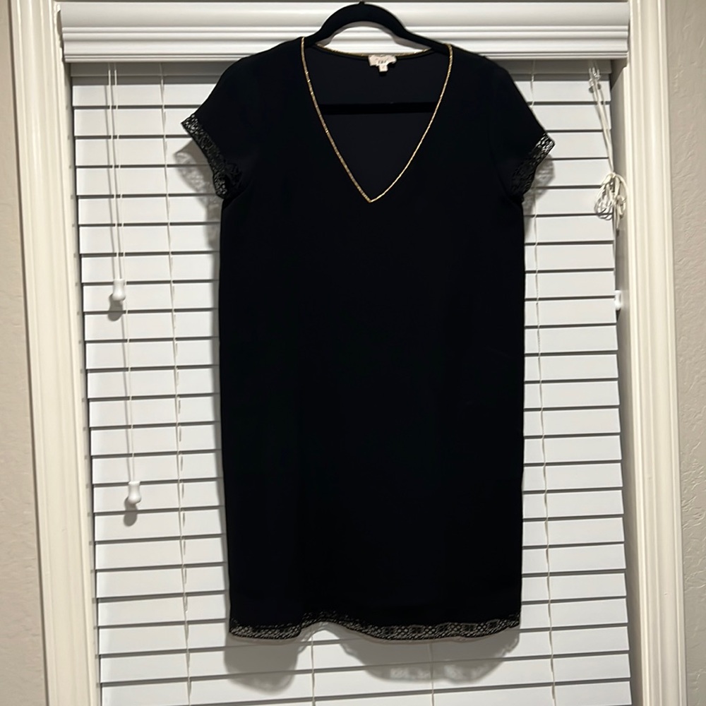 Pablo Black Sheath Dress with lace details and gold piping